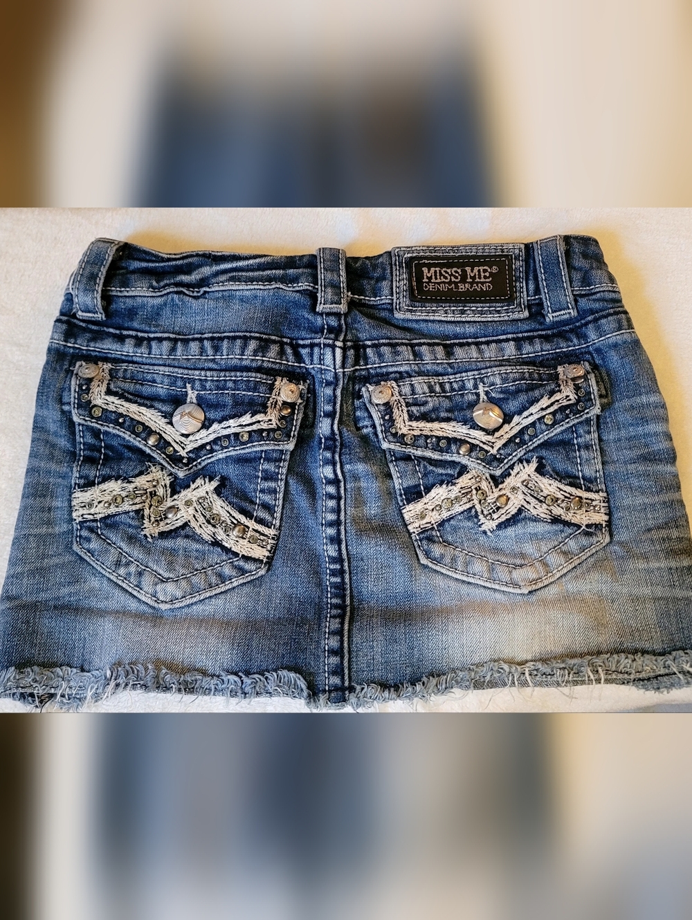 Vintage Miss Me Jean Skirt Womens 25 Denim Mini Embellished Rhinestone Bling Y2K